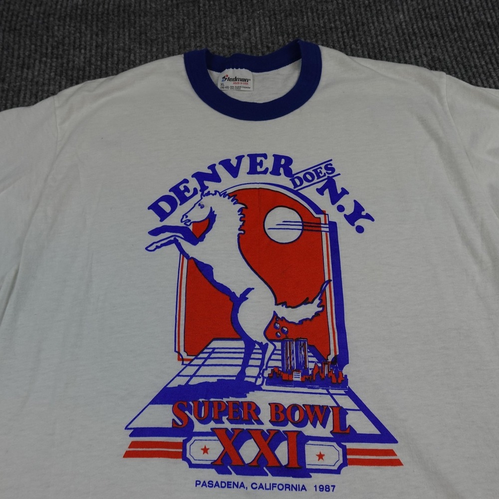 Vintage Denver Broncos Shirt Mens XL White NFL Super Bowl 80s Paper Thin Ringer - Picture 3 of 9